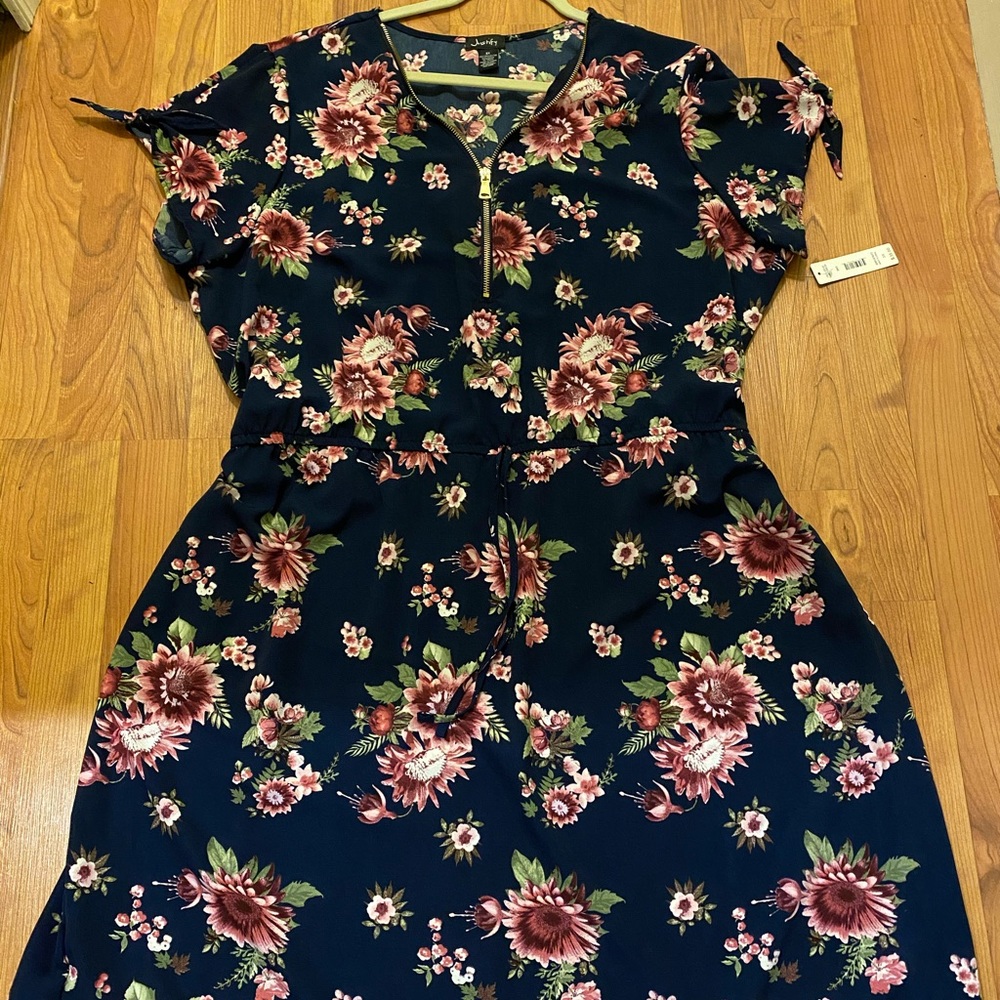 Navy And Pink Floral Midi Dress
